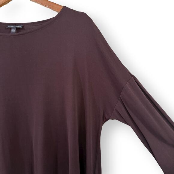 EILEEN FISHER Tunic Top Small Stretch Silk Jersey Layered Long Sleeve Brown - Picture 5 of 8